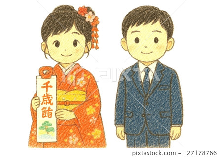 七五三節穿和服的男孩和女孩 七五三節穿和服的男孩和女孩 127178766