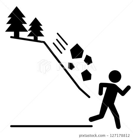 Pictogram of a person escaping from falling rocks 127178812