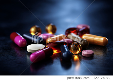 Floating capsules visualizing breakthrough pharmaceutical technology Floating capsules visualizing breakthrough pharmaceutical technology 127178979