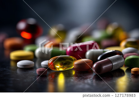 Capsules lined on surface representing strict medical regimens. Medical concept Capsules lined on surface representing strict medical regimens. Medical concept 127178983