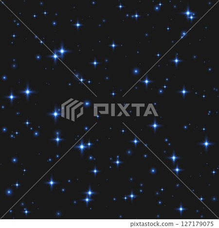 Seamless blue sparkling stars, shiny particles light effect, transparent flying stardust background, abstract twinkle decoration 127179075