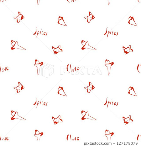 Seamless pattern with hand drawn red clove buds in line art style for kitchen decor packaging and fabric design Seamless pattern with hand drawn red clove buds in line art style for kitchen decor packaging and fabric design 127179079