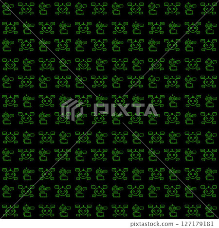 AI Chatbot Technology Repeat Pattern. Green Outline Robot Texture Tile. 127179181