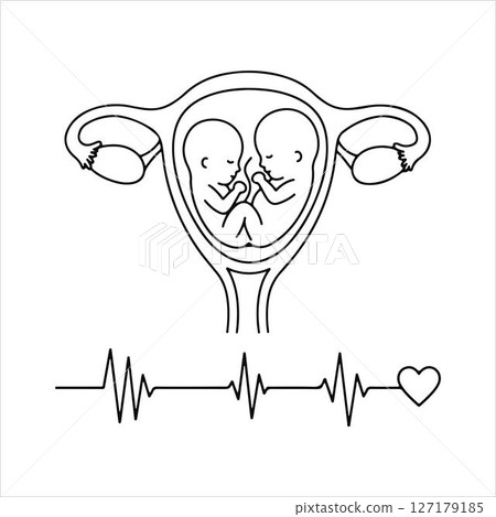 Obstetrics and Twin Health Monitoring. Line Drawing. Obstetrics and Twin Health Monitoring. Line Drawing. 127179185