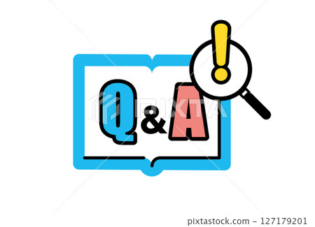 Book and magnifying glass Q&A title illustration icon 127179201