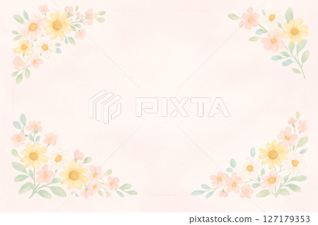柔和的花框背景圖（淡粉紅色，水彩風格） 127179353