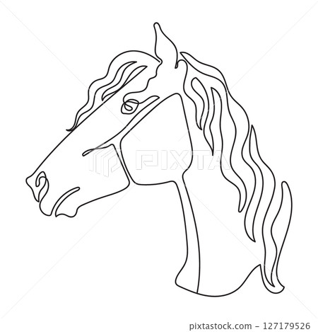 One line drawing art of horse head in profile vector illustration One line drawing art of horse head in profile vector illustration 127179526