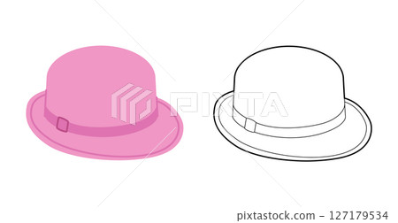 Bowler Hat with band. Head Fashion accessory cap with narrow brim clothing technical illustration. Vector headgear 127179534