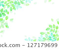 清新的插畫背景，新鮮的綠葉飄落 127179699