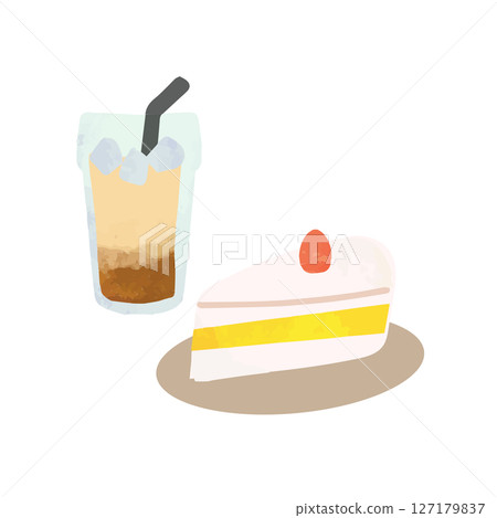圖畫書風格的脆餅和冰咖啡拿鐵 127179837
