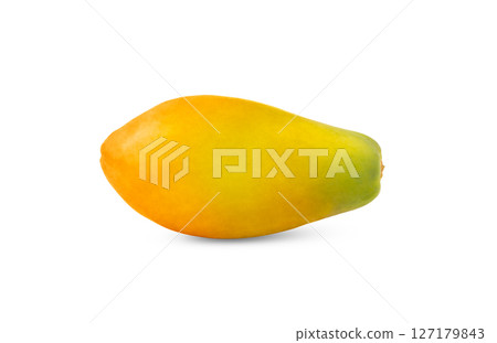 Single whole papaya fruit isolated with shadow. Single whole papaya fruit isolated with shadow. 127179843