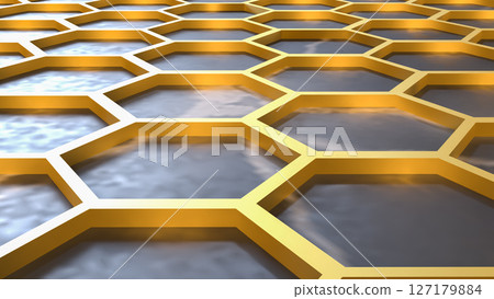 The Gold Beehive and black marble for Abstract Background concept 3d Rendering. 127179884