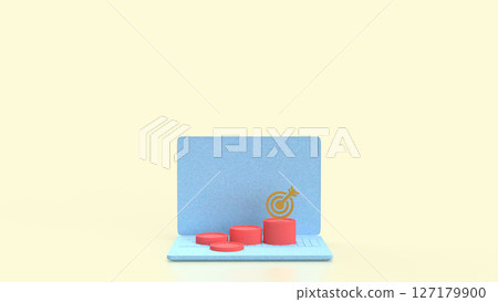 The Gold coins and red target on laptop for Business concept 3d Rendering. 127179900