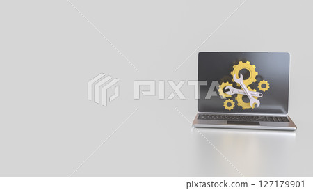 The Laptop and Gear for  fix or repair concept 3d Rendering. 127179901