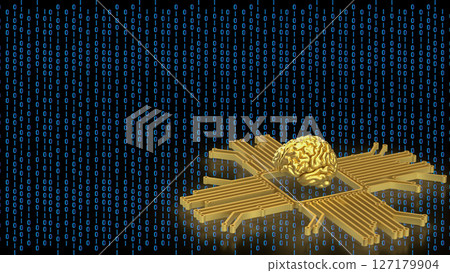 The Gold Brain and Logic for Technology concept 3d Rendering. The Gold Brain and Logic for Technology concept 3d Rendering. 127179904