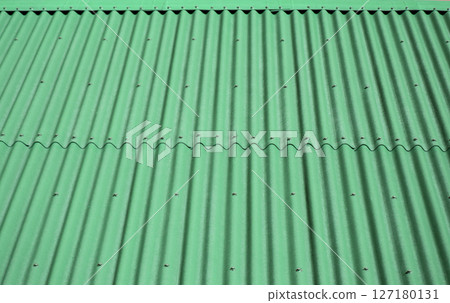 Green wave shaped metal siding, roofing material Green wave shaped metal siding, roofing material 127180131