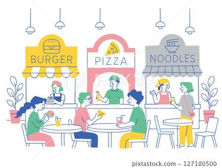 人們在美食廣場享用美食_顏色 人們在美食廣場享用美食_顏色 127180500