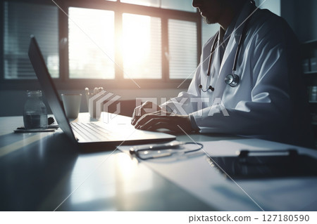 Doctor working in medical field working on computer 127180590