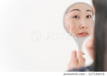 Female face parts reflected in the mirror Female face parts reflected in the mirror 127180616