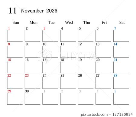 2026年11月(日本曆) 2026年11月(日本曆) 127180954