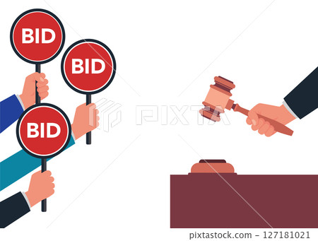 Auction bid hand paddle gavel competitive concept 127181021