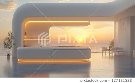 Sunset Ocean View Modern Minimalist Kitchen Design 127181528