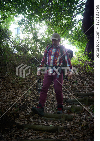 Hiking, mountain climbing, senior camper, dusk, solo camping, senior 127181769