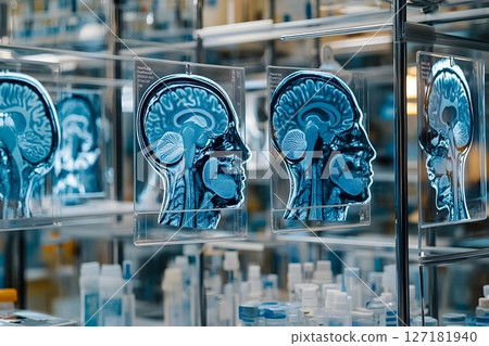 Brain Scans Displayed in a Modern Medical Research Laboratory Se 127181940