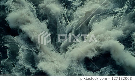 Turbulent Waters: A Dynamic Aerial View of Foaming Waves and Dar 127182008