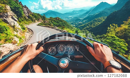 Scenic Mountain Drive in a Classic Car - First Person View 127182088