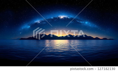 Starry Nightscape: Milky Way Arches Over Silhouetted Mountains a Starry Nightscape: Milky Way Arches Over Silhouetted Mountains a 127182130