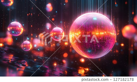 Glowing Spheres with Intricate Internal Patterns Suspended Above 127182178