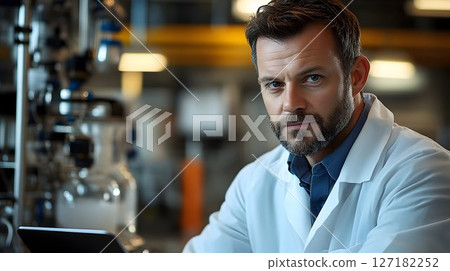 Scientist's Portrait in a Modern Laboratory with Complex Equipme 127182252