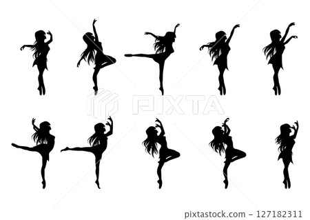 Cute Girl Dancing Silhouette Collection 127182311