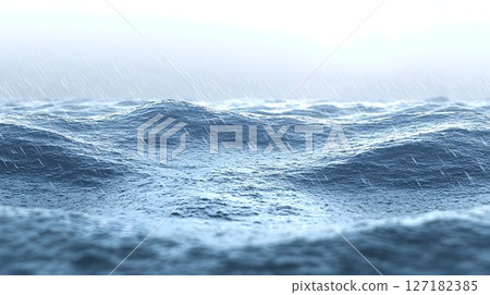Detailed Close-up of Rainstorm Over Water Surface 127182385