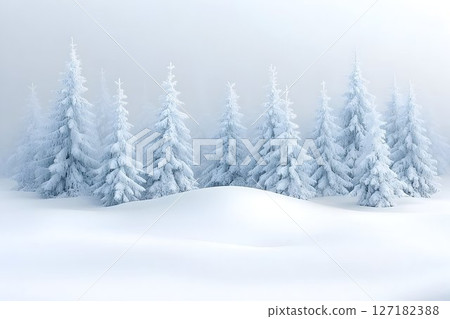 Winter Wonderland: Snowy Fir Trees on a Pristine Landscape Winter Wonderland: Snowy Fir Trees on a Pristine Landscape 127182388