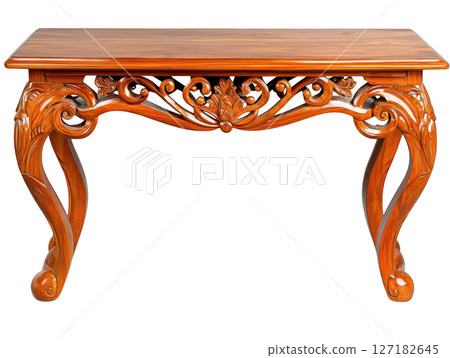 Elegant decorative console table with intricate carvings and wooden finish 127182645