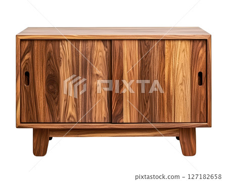 Mid century modern sideboard with sliding doors, crafted from wood Mid century modern sideboard with sliding doors, crafted from wood 127182658