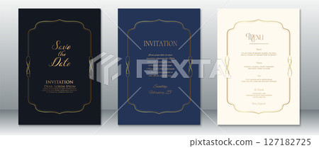 Elegant Wedding Invitation and Menu Set with Gold Frame Elegant Wedding Invitation and Menu Set with Gold Frame 127182725