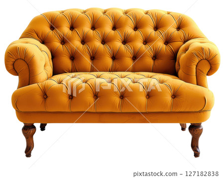 retro style tufted sofa in mustard yellow with elegant design 127182838