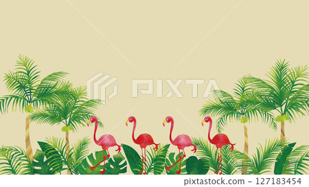 水彩風格火烈鳥和熱帶植物套裝裝飾框1(16:9) 水彩風格火烈鳥和熱帶植物套裝裝飾框1(16:9) 127183454