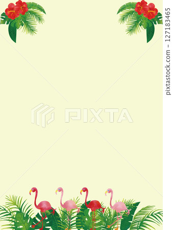 水彩風格火烈鳥和熱帶植物設置裝飾框架 1 垂直 127183465