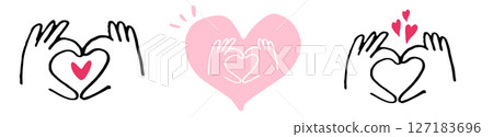 Hands making a heart. Image of love, human relationships, and security. Hand-drawn illustration. Hands making a heart. Image of love, human relationships, and security. Hand-drawn illustration. 127183696