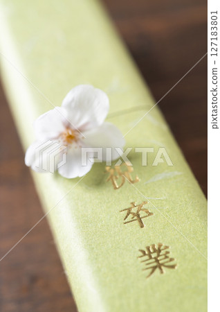 文憑和櫻花花瓣 文憑和櫻花花瓣 127183801