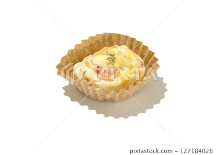 Homemade bacon cheese bread photographed on white background 127184028