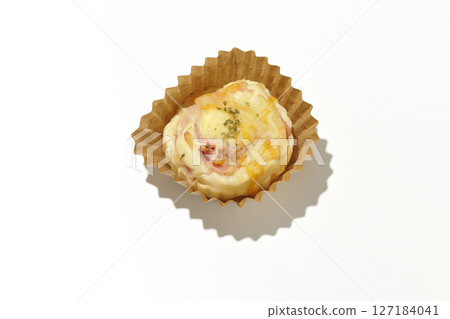Homemade bacon cheese bread photographed on white background 127184041