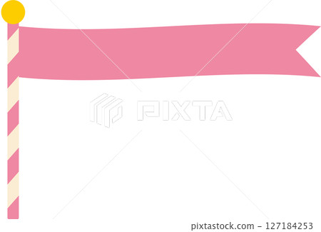 帶有旗桿圖案的簡單向量插圖 | 旗幟、橫幅、棍棒、桿子、裝飾品、色彩鮮豔、可愛、 127184253