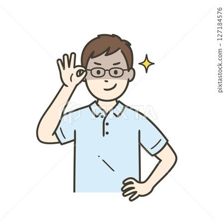 一位年輕的男性護理人員舉起眼鏡，狡猾地笑 127184576