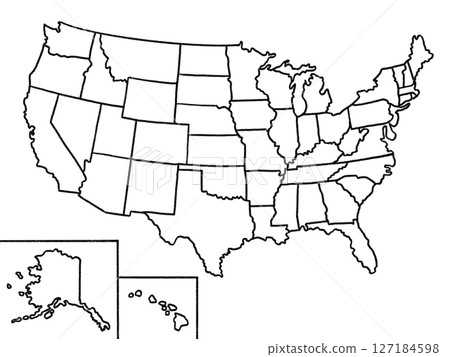 Map of the United States (line art, with state borders) Black Map of the United States (line art, with state borders) Black 127184598