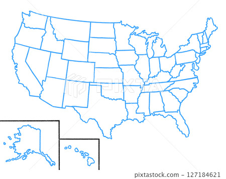 美國地圖（線圖，含州界）藍色 127184621